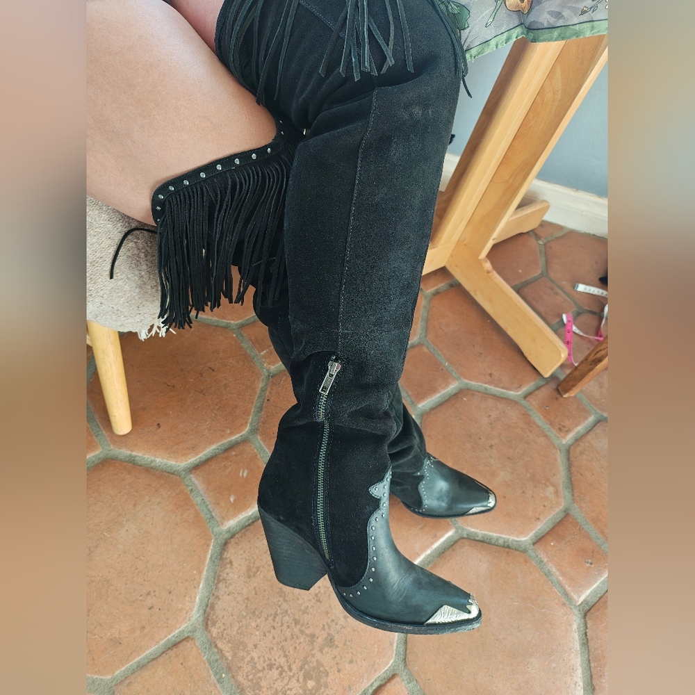 Spell Evie Black Knee-High Boots, Size 37